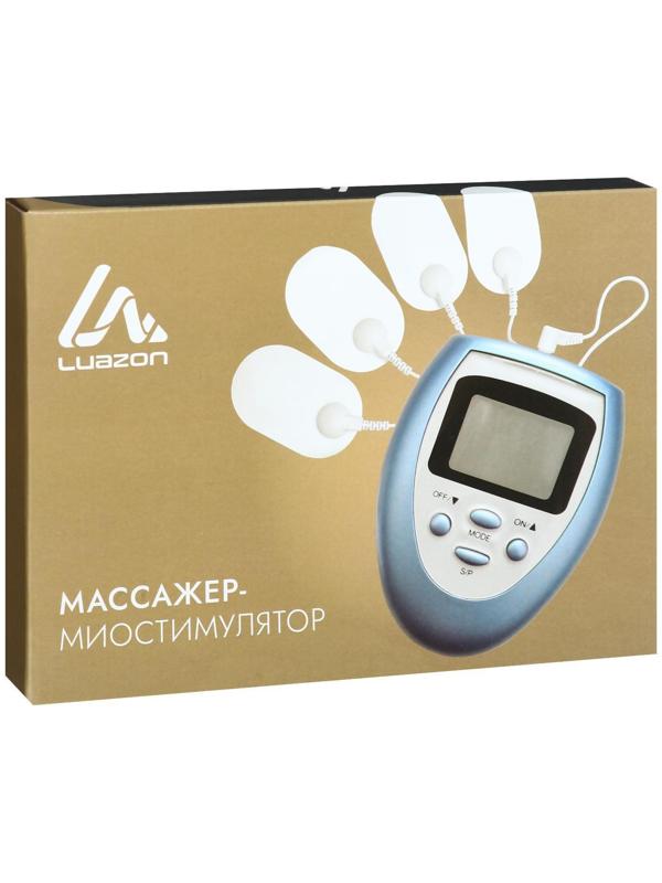 Массажёр для тела Luazon LEM-29, миостимулятор, 3 режима, 4 электрода, 2хААА, голубой