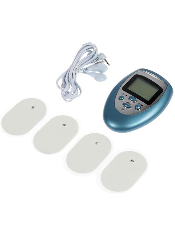 Массажёр для тела Luazon LEM-29, миостимулятор, 3 режима, 4 электрода, 2хААА, голубой