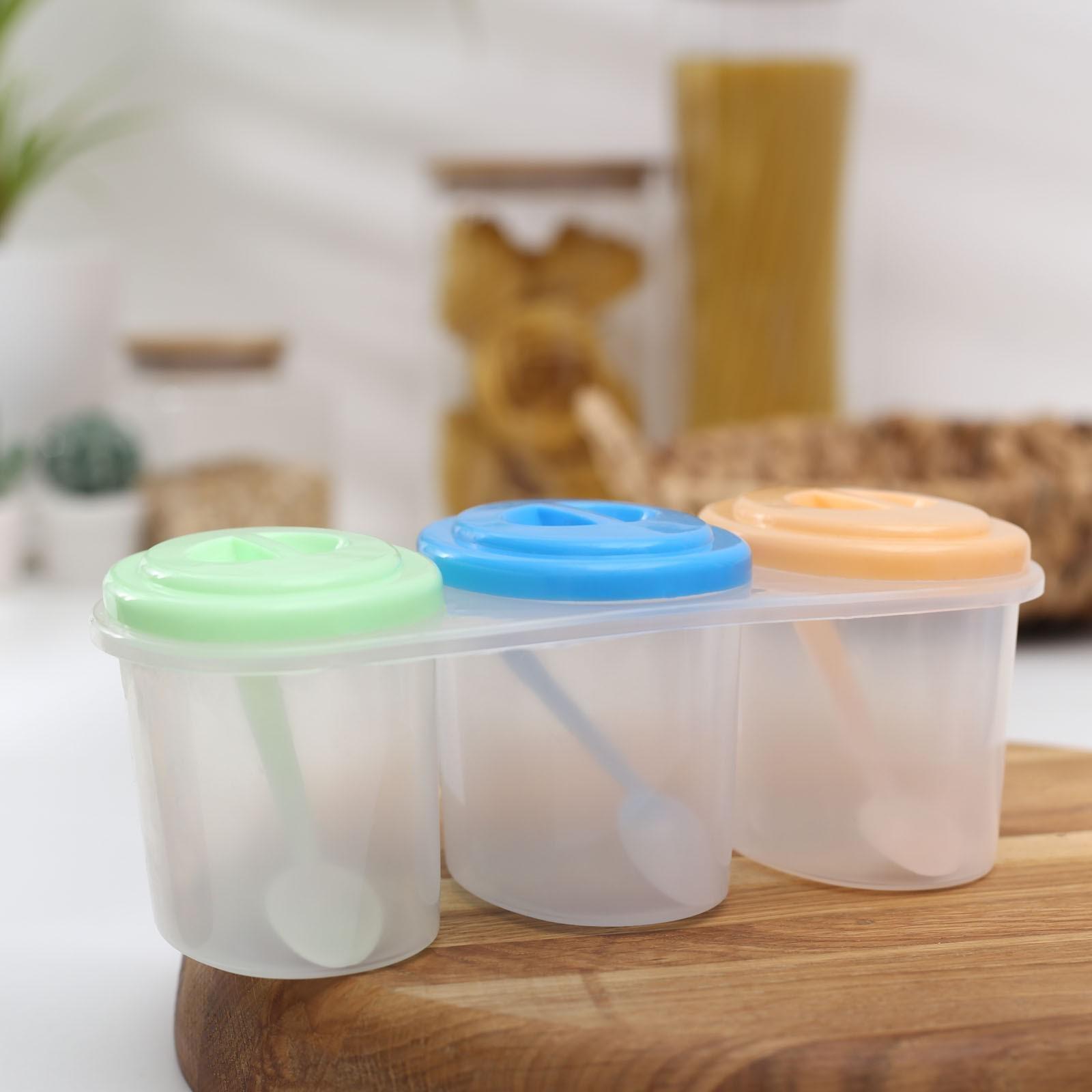 Набор банок для сыпучих продуктов «Комфорт», 3 шт, 21×9,5×8 см, с ложками, цвет МИКС