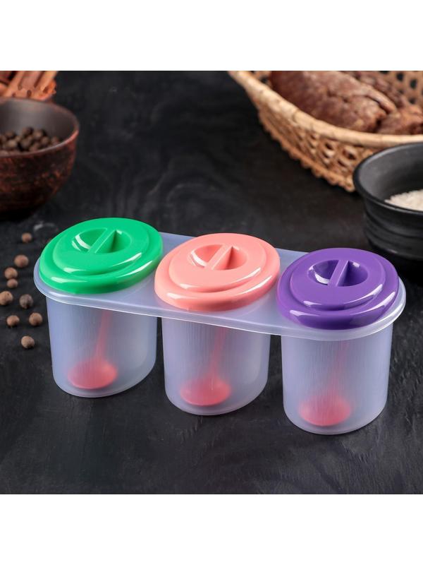 Набор банок для сыпучих продуктов «Комфорт», 3 шт, 21×9,5×8 см, с ложками, цвет МИКС