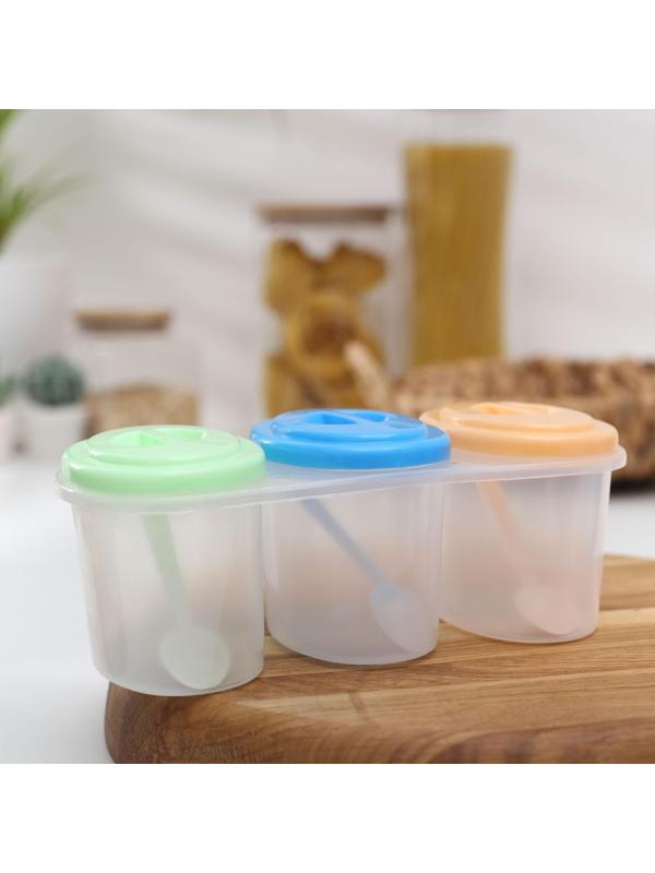 Набор банок для сыпучих продуктов «Комфорт», 3 шт, 21×9,5×8 см, с ложками, цвет МИКС