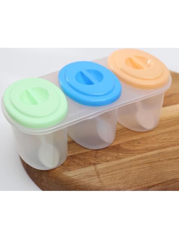 Набор банок для сыпучих продуктов «Комфорт», 3 шт, 21×9,5×8 см, с ложками, цвет МИКС