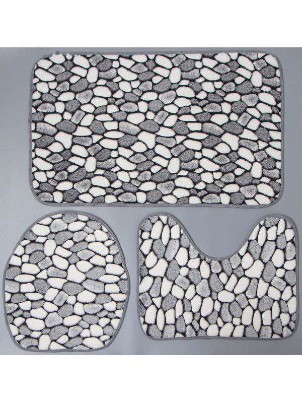 Набор ковриков для ванной и туалета Доляна «Галька», 3 шт: 40×45, 40×50, 50×80 см