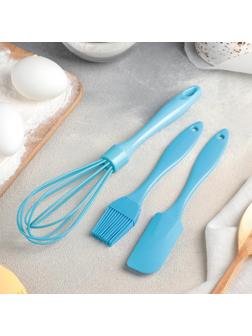 Набор для выпечки Доляна «Лето», 3 предмета: лопатка, кисть, венчик, цвет МИКС