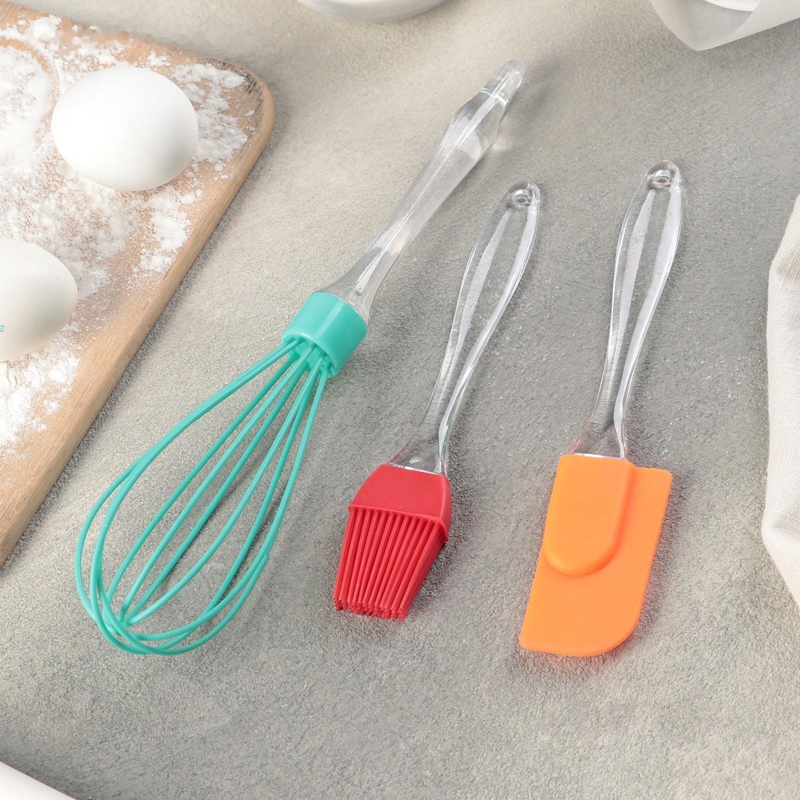 Набор для выпечки Доляна «Лёд», 3 предмета: лопатка 19 см, кисть 17,5 см, венчик 25 см, цвет МИКС