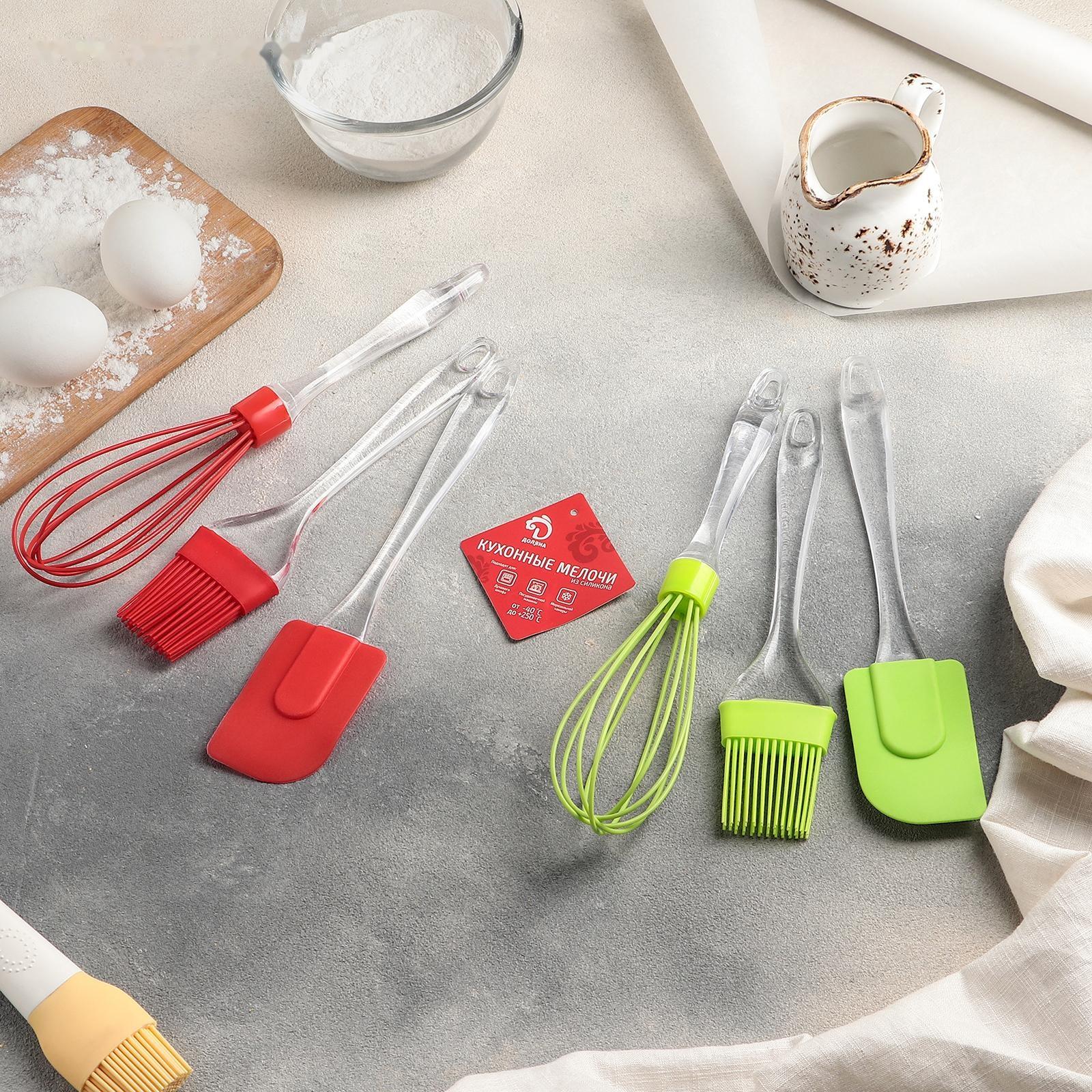 Набор для выпечки Доляна «Лёд», 3 предмета: лопатка 19 см, кисть 17,5 см, венчик 25 см, цвет МИКС