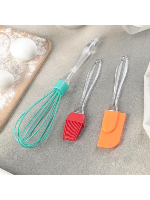 Набор для выпечки Доляна «Лёд», 3 предмета: лопатка 19 см, кисть 17,5 см, венчик 25 см, цвет МИКС