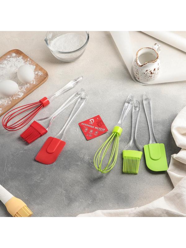 Набор для выпечки Доляна «Лёд», 3 предмета: лопатка 19 см, кисть 17,5 см, венчик 25 см, цвет МИКС