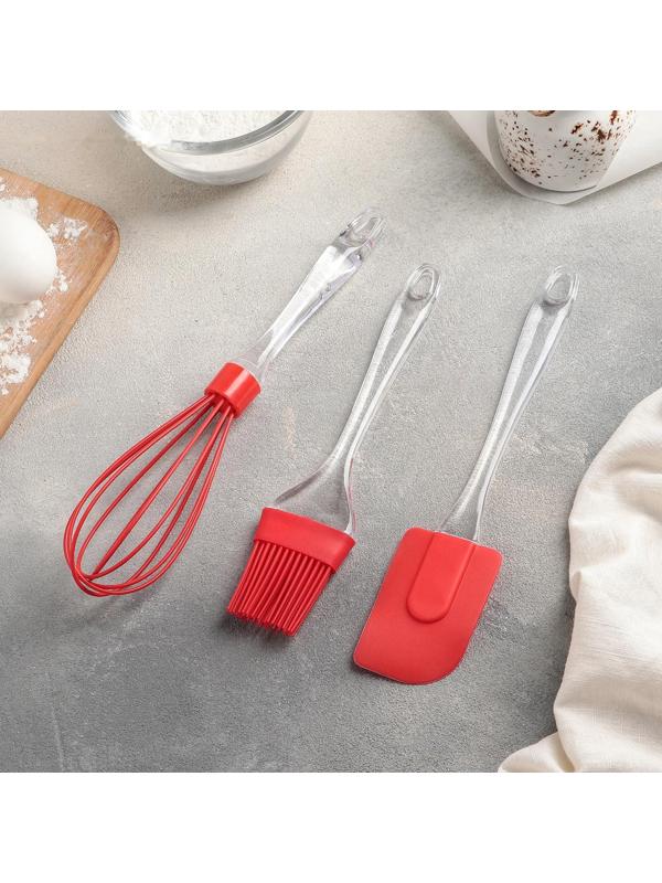 Набор для выпечки Доляна «Лёд», 3 предмета: лопатка 19 см, кисть 17,5 см, венчик 25 см, цвет МИКС