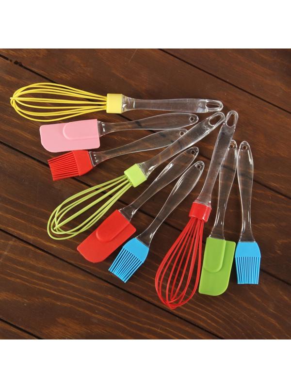 Набор для выпечки Доляна «Лёд», 3 предмета: лопатка 19 см, кисть 17,5 см, венчик 25 см, цвет МИКС