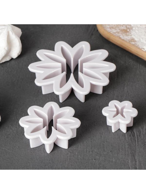 Набор выемок кондитерских для марципана и теста Доляна «Хризантема», 3 шт: d=6,5 см, d=3,5 см, d=2 см