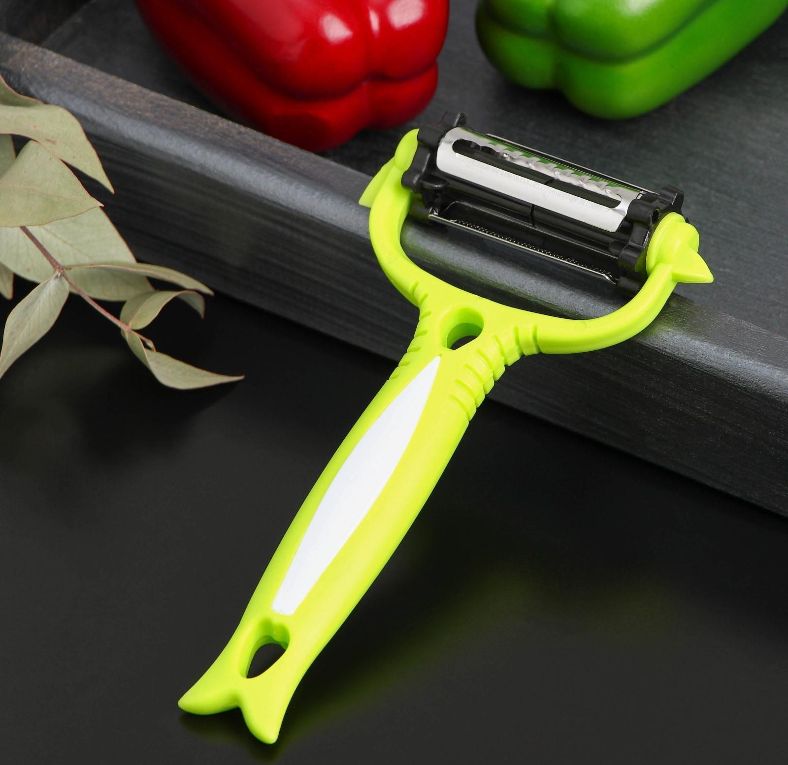 Овощечистка Доляна «Трезубец», 15 см, три лезвия, цвет МИКС