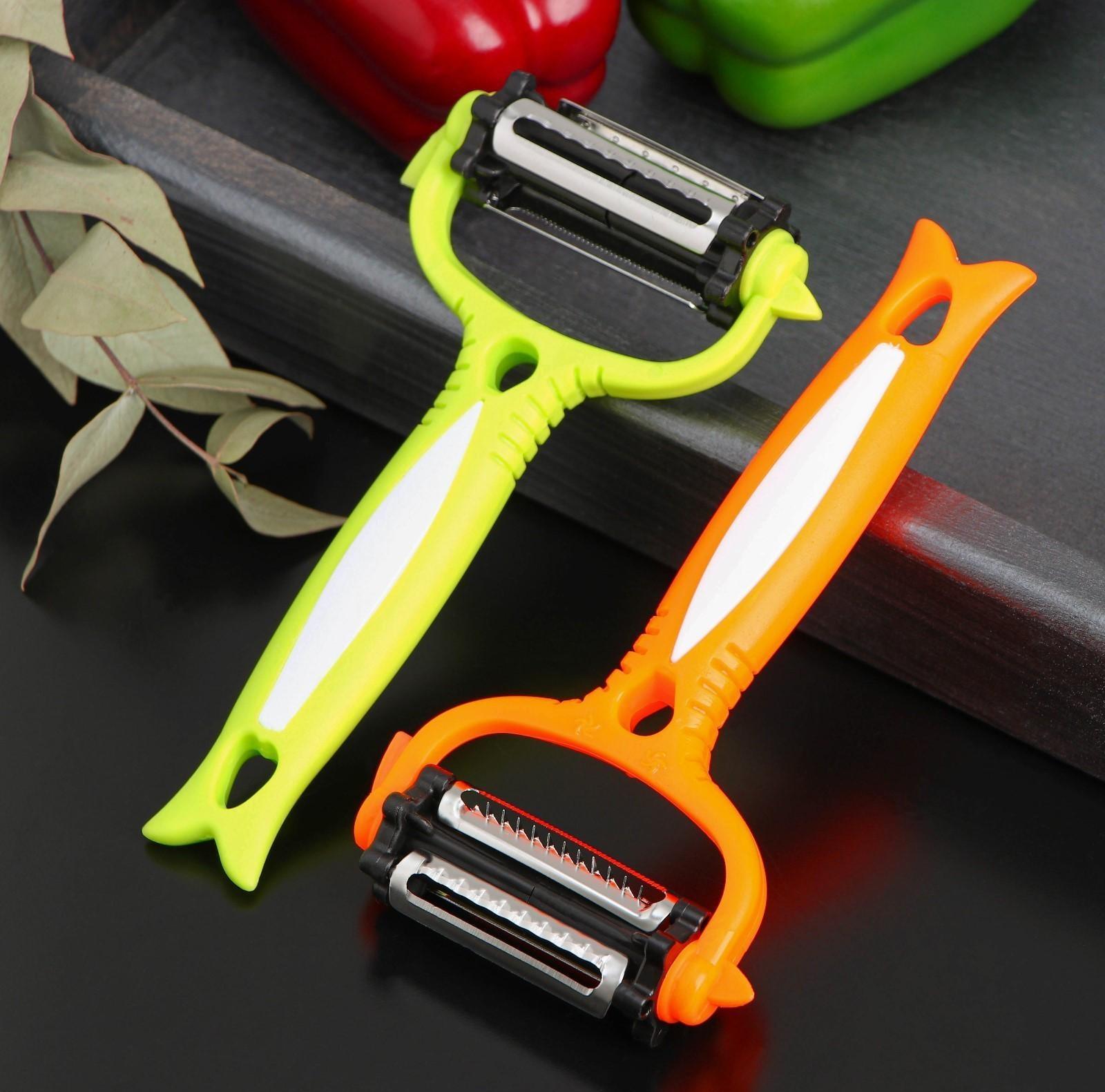 Овощечистка Доляна «Трезубец», 15 см, три лезвия, цвет МИКС