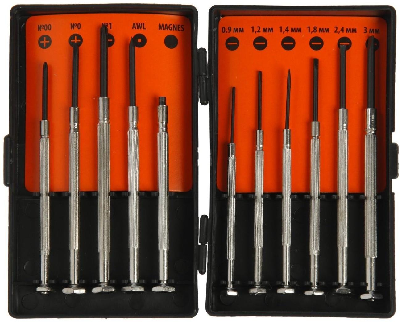 Набор отверток Sparta, для точных работ, PH00-0-1, SL0.9-3, 11 шт., пластиковый кейс