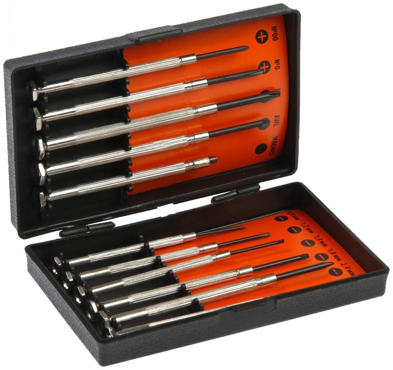 Набор отверток Sparta, для точных работ, PH00-0-1, SL0.9-3, 11 шт., пластиковый кейс