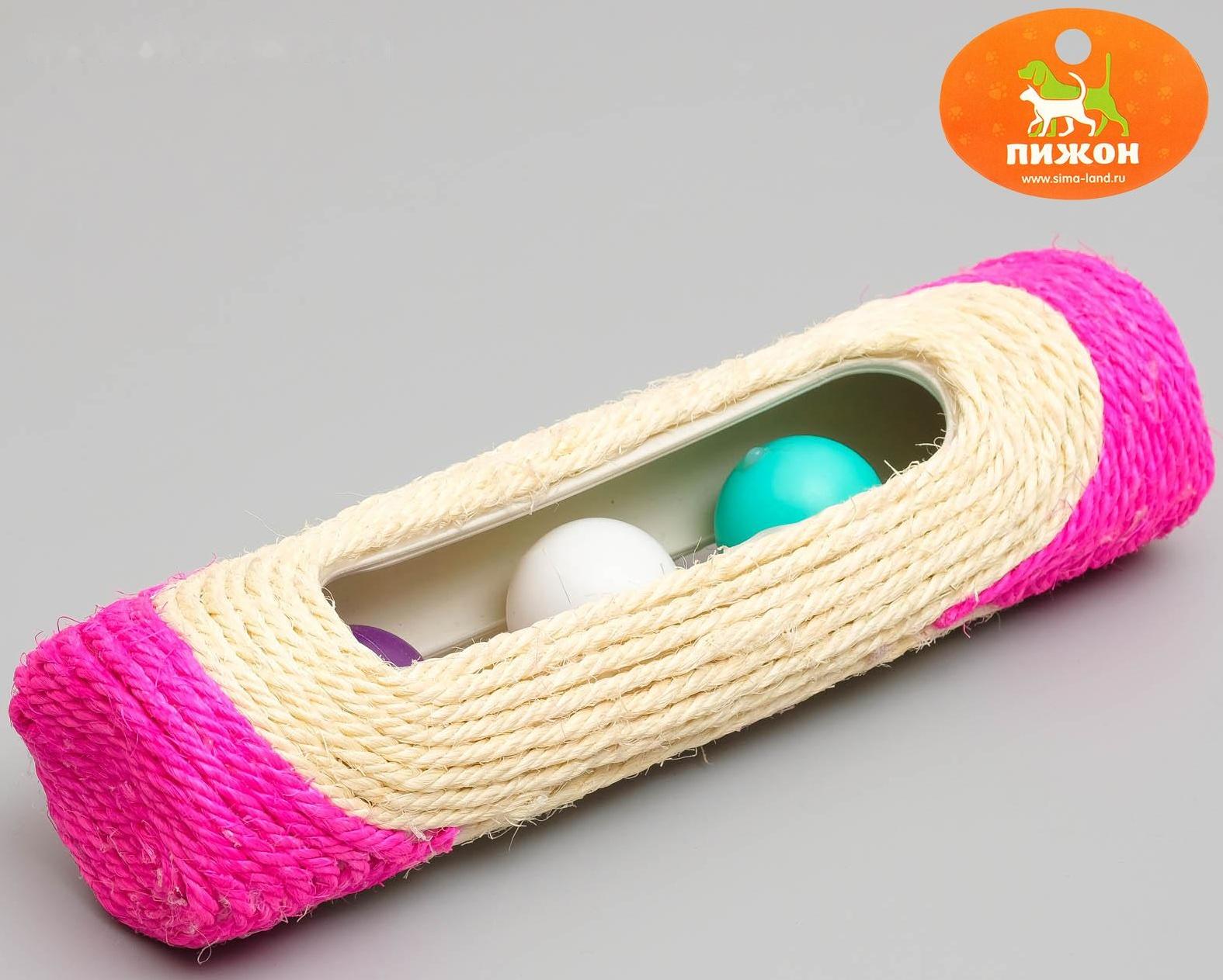 Когтеточка сизалевая малая с шариками, 29 х 7,5 см микс цветов