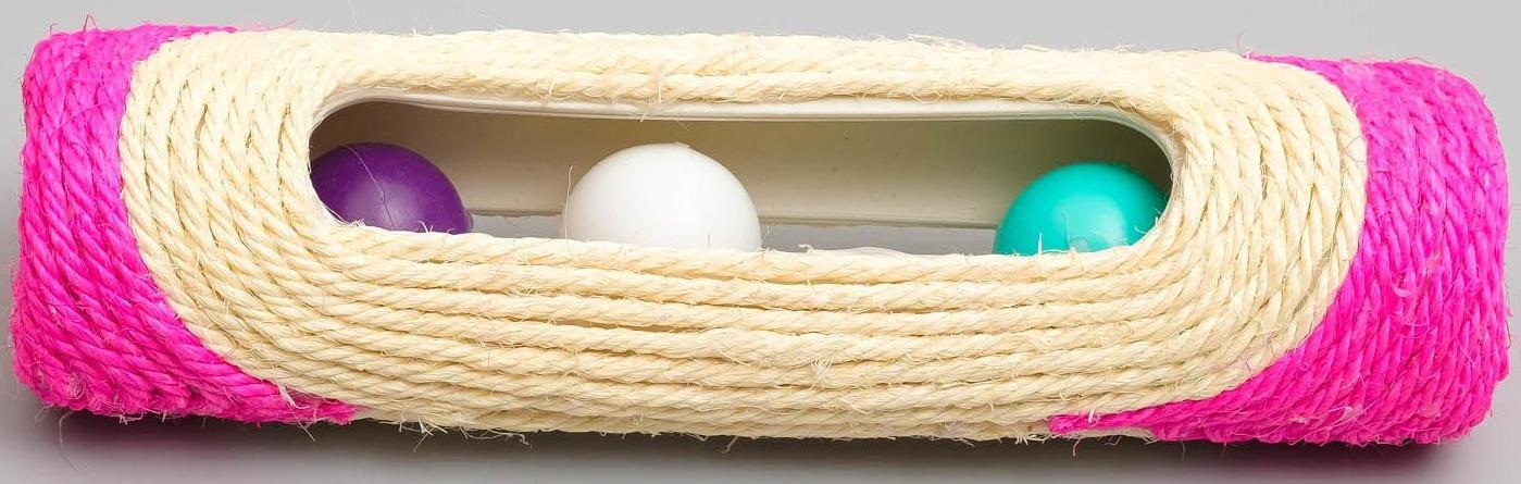 Когтеточка сизалевая малая с шариками, 29 х 7,5 см микс цветов