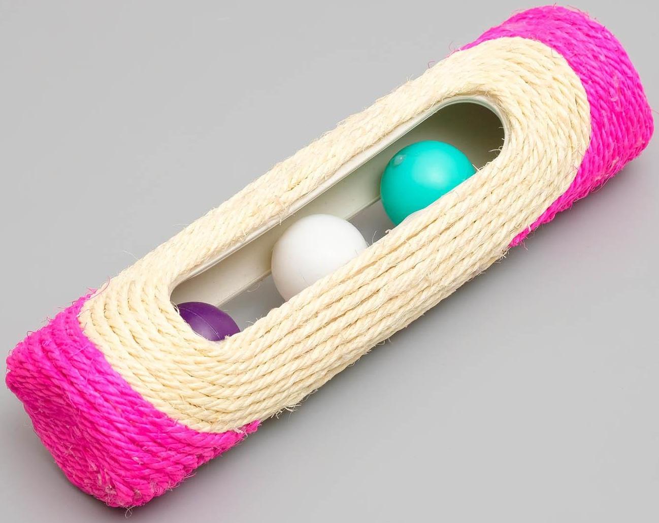 Когтеточка сизалевая малая с шариками, 29 х 7,5 см микс цветов