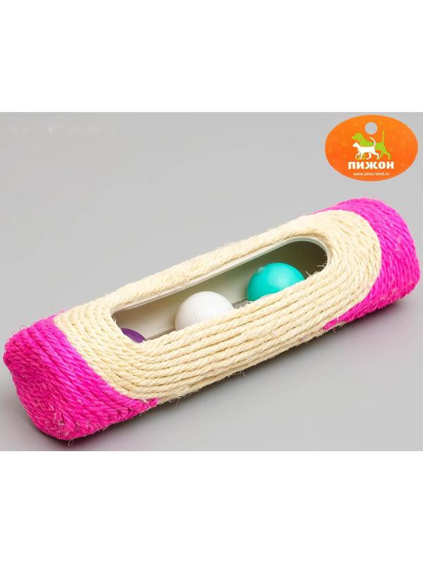 Когтеточка сизалевая малая с шариками, 29 х 7,5 см микс цветов