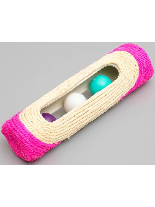 Когтеточка сизалевая малая с шариками, 29 х 7,5 см микс цветов