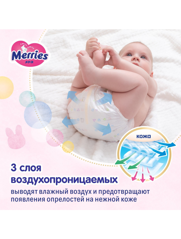 Подгузники Merries S (4-8 кг), 82 шт