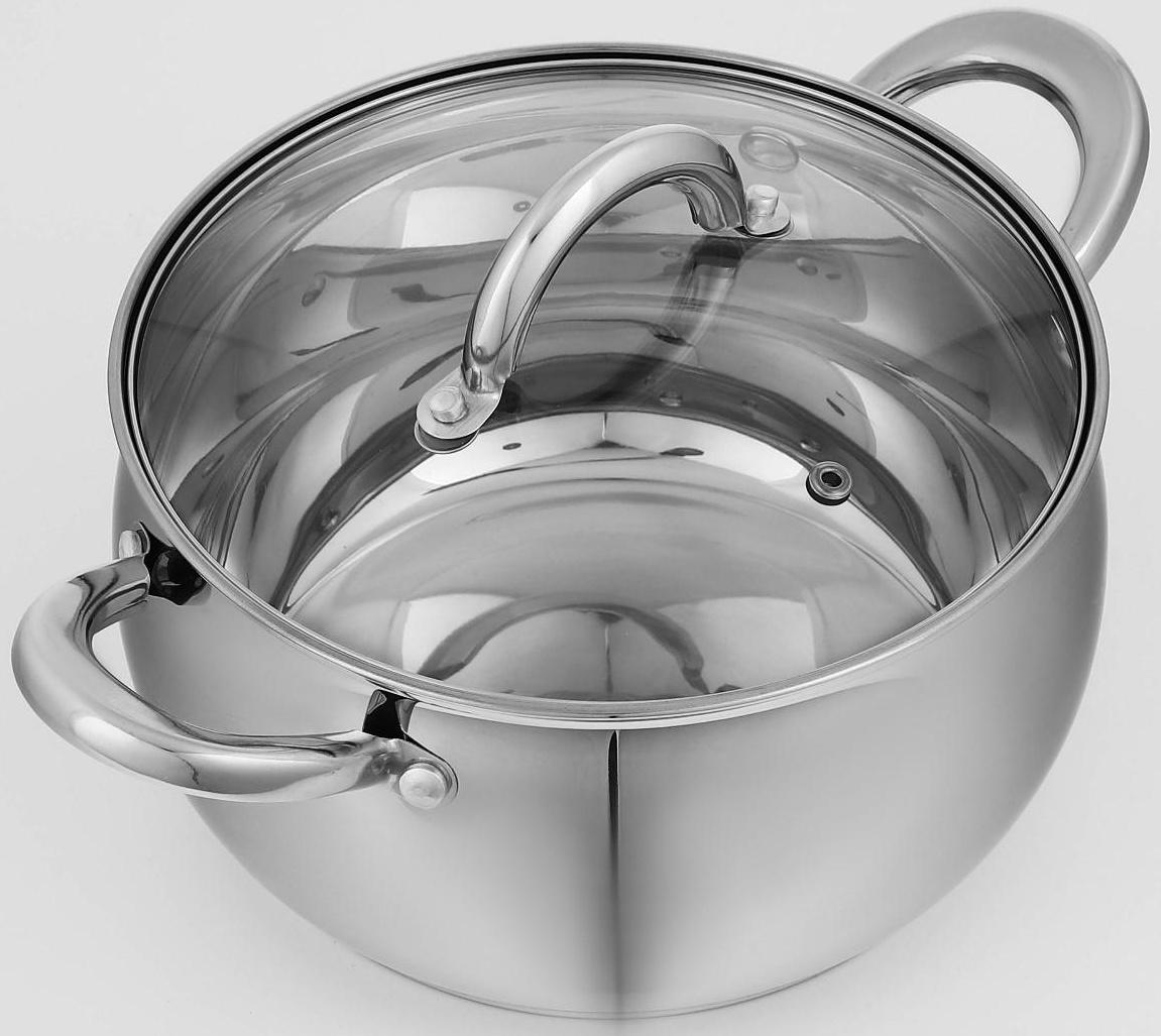 Кастрюля из нержавеющей стали Доляна «Гиперион», 3,5 л, d=20 см, стеклянная крышка