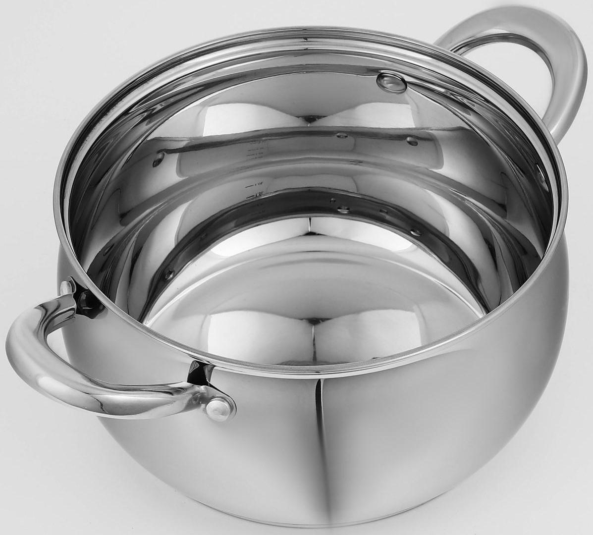 Кастрюля из нержавеющей стали Доляна «Гиперион», 3,5 л, d=20 см, стеклянная крышка