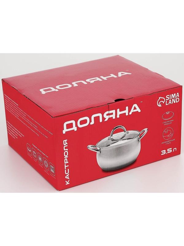 Кастрюля из нержавеющей стали Доляна «Гиперион», 3,5 л, d=20 см, стеклянная крышка