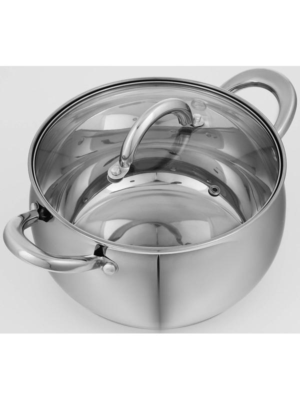 Кастрюля из нержавеющей стали Доляна «Гиперион», 3,5 л, d=20 см, стеклянная крышка