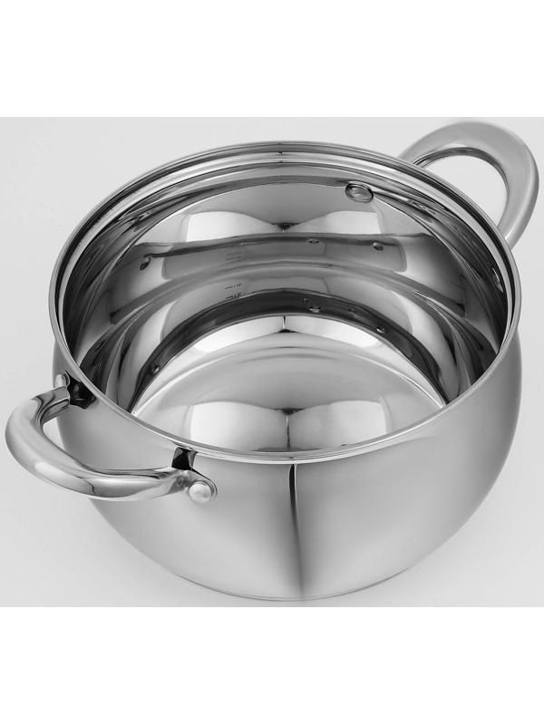 Кастрюля из нержавеющей стали Доляна «Гиперион», 3,5 л, d=20 см, стеклянная крышка