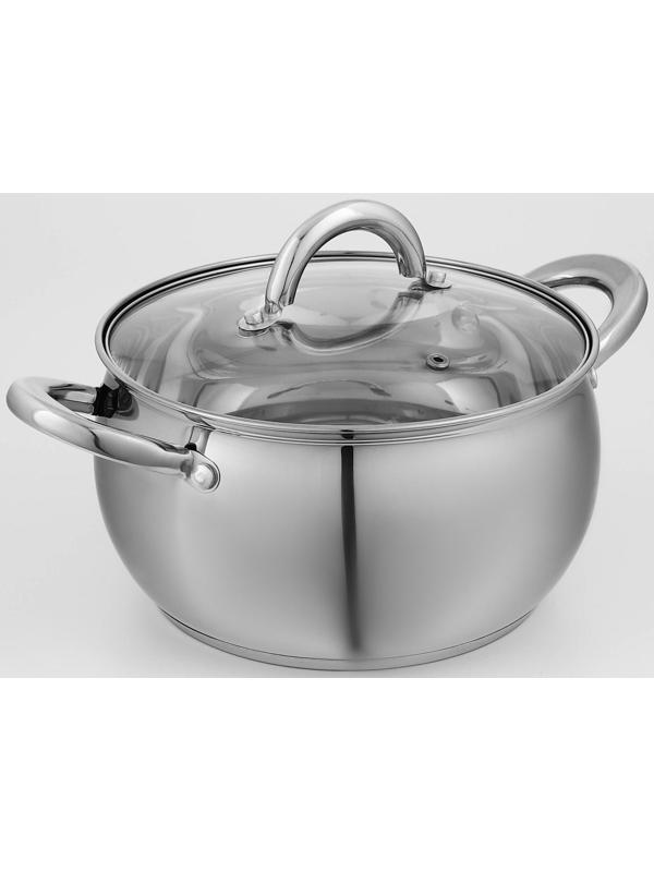 Кастрюля из нержавеющей стали Доляна «Гиперион», 3,5 л, d=20 см, стеклянная крышка