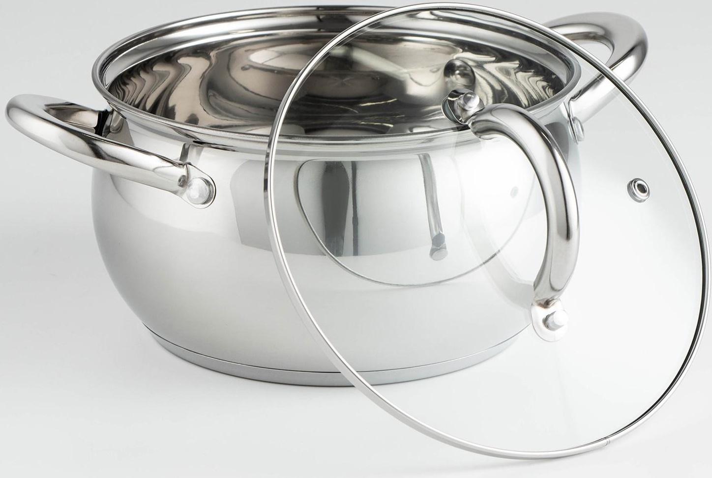 Кастрюля из нержавеющей стали Доляна «Гиперион», 2,5 л, d=18 см, стеклянная крышка