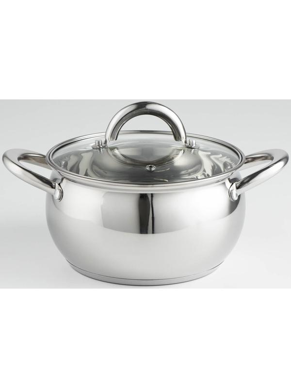 Кастрюля из нержавеющей стали Доляна «Гиперион», 2,5 л, d=18 см, стеклянная крышка