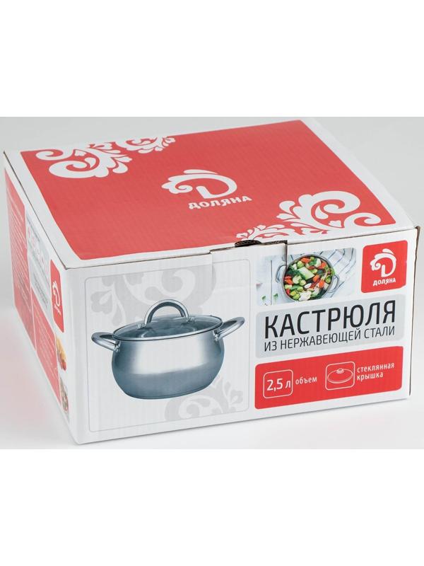 Кастрюля из нержавеющей стали Доляна «Гиперион», 2,5 л, d=18 см, стеклянная крышка