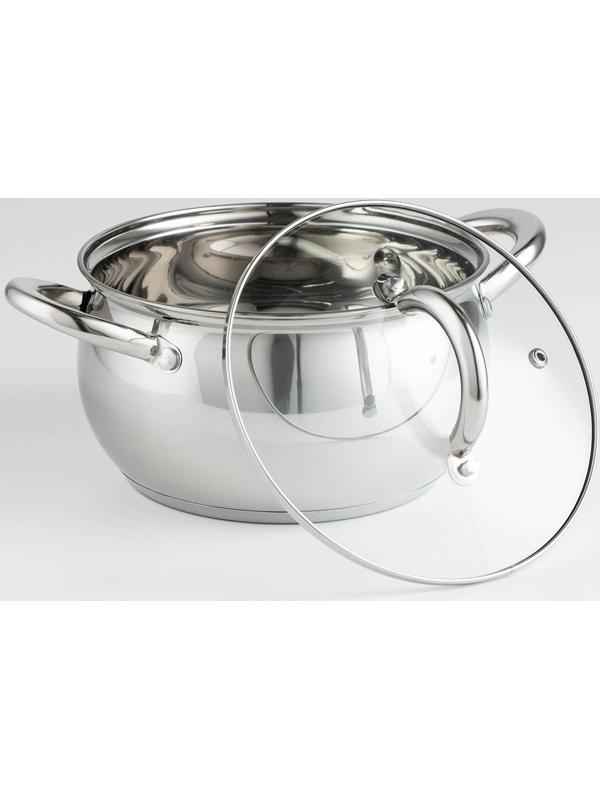 Кастрюля из нержавеющей стали Доляна «Гиперион», 2,5 л, d=18 см, стеклянная крышка