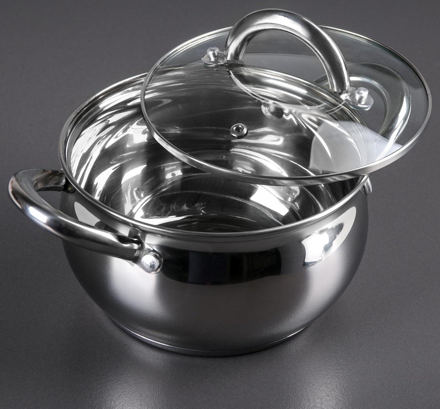 Кастрюля из нержавеющей стали Доляна «Гиперион», 1,9 л, d=16 см, стеклянная крышка