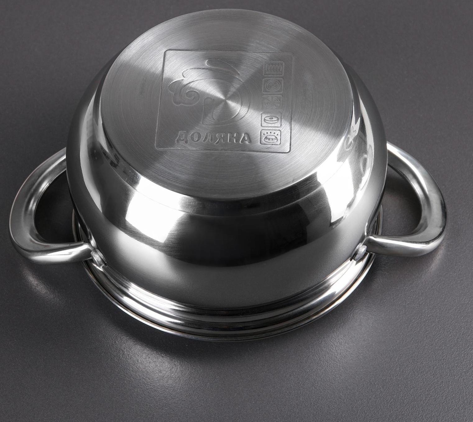 Кастрюля из нержавеющей стали Доляна «Гиперион», 1,9 л, d=16 см, стеклянная крышка