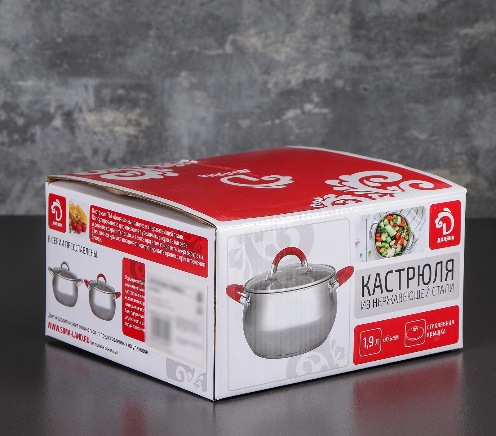 Кастрюля из нержавеющей стали Доляна «Гиперион», 1,9 л, d=16 см, стеклянная крышка
