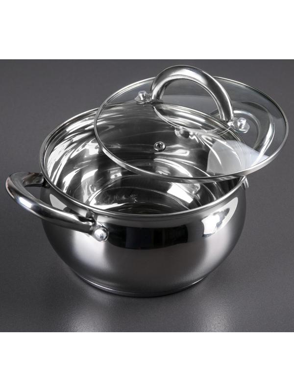 Кастрюля из нержавеющей стали Доляна «Гиперион», 1,9 л, d=16 см, стеклянная крышка