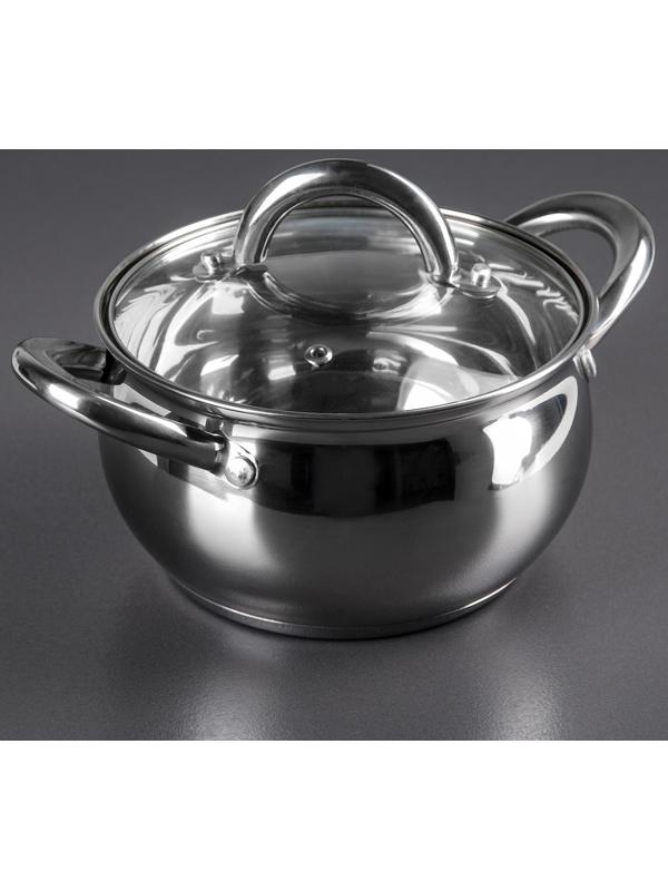 Кастрюля из нержавеющей стали Доляна «Гиперион», 1,9 л, d=16 см, стеклянная крышка