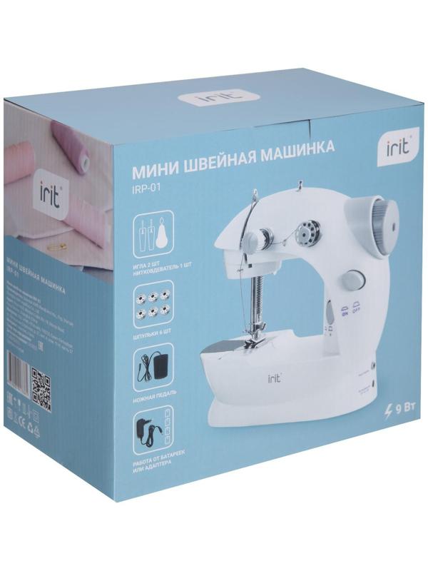 Швейная машина Irit IRP-01, 9 Вт, полуавтомат, от батареек/сети, бело-серая