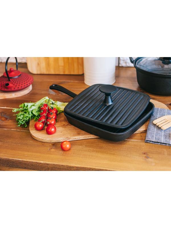 Крышка-пресс чугунная Доляна «Квадрат. Гриль», 23×23 см