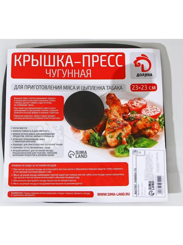 Крышка-пресс чугунная Доляна «Квадрат. Гриль», 23×23 см