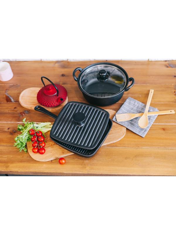 Крышка-пресс чугунная Доляна «Квадрат. Гриль», 23×23 см