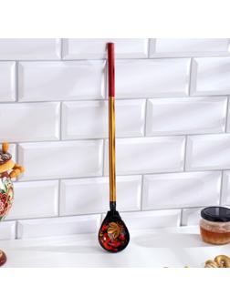 Ложка для солений, с художественной росписью, черная, хохлома