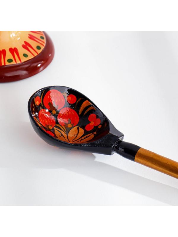 Ложка для солений, с художественной росписью, черная, хохлома