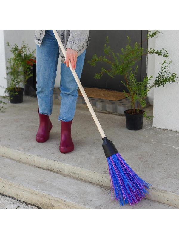 Метла полипропиленовая, круглая, наборная «Стандарт», с черенком, 4 кольца, цвет МИКС