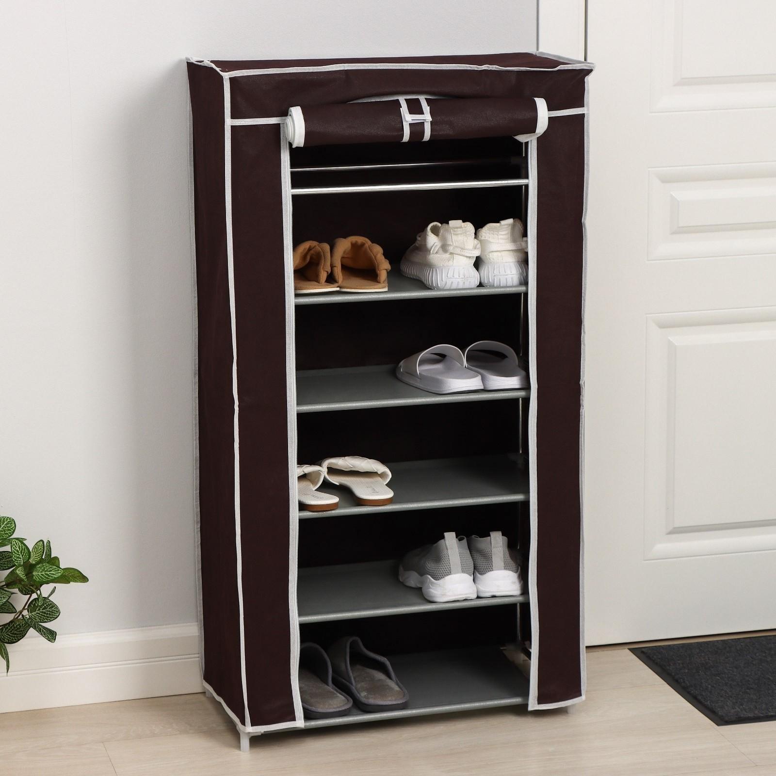 Обувница, 6 ярусов, 60×28×105 см, цвет кофейный