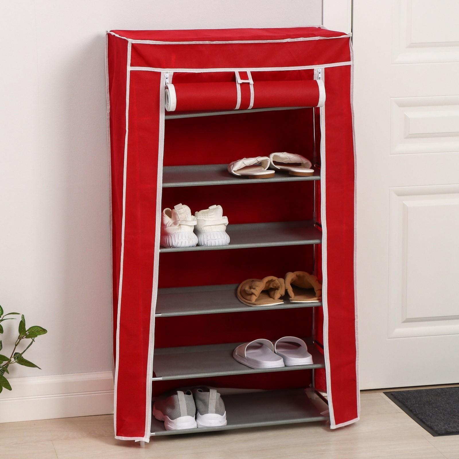 Обувница, 6 ярусов, 60×28×105 см, цвет бордовый