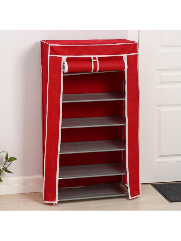 Обувница, 6 ярусов, 60×28×105 см, цвет бордовый